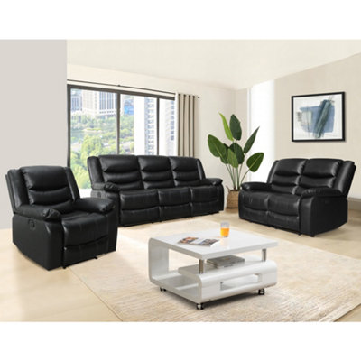 Sorreno 3+2+1 Bonded Leather Recliner Sofa Set In Black | DIY at B&Q