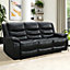 Sorreno Bonded Leather Recliner 3 Seater Sofa In Black