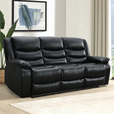 Sorreno Bonded Leather Recliner 3 Seater Sofa In Black | DIY at B&Q