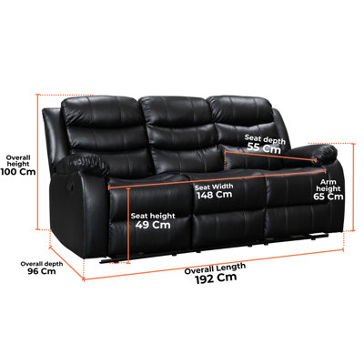 Sorrento 2 Piece Recliner Sofa Set in Black Leather Aire