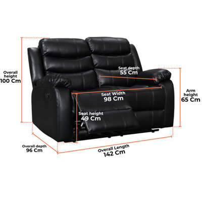 Sorrento 2 Piece Recliner Sofa Set in Black Leather Aire