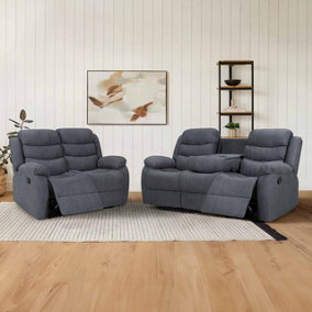 Sorrento 2 Piece Recliner Sofa Set in Dark Grey Fabric