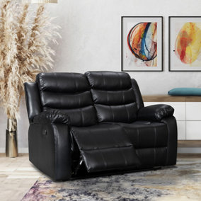 Sorrento 2 Seater Manual Reclining Sofa in Black Leather