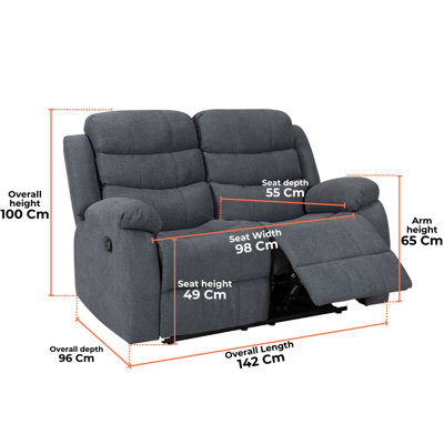 Sorrento 2 Seater Manual Reclining Sofa in Dark Grey Fabric