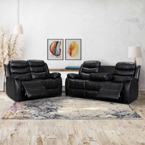 Sorrento 3+2 Manual Reclining Sofa Set in Black Leather Aire