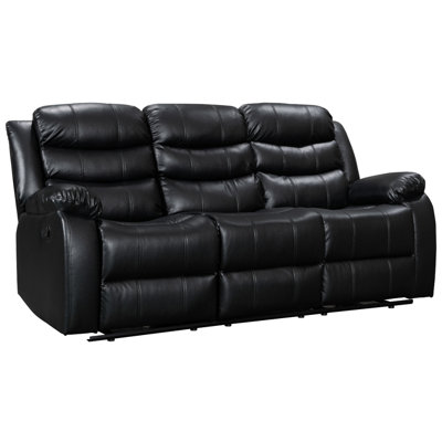 Sorrento 3 Seater Manual Reclining Sofa In Black Leatheraire