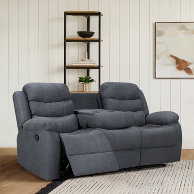 Sorrento 3 Seater Manual Reclining Sofa In Dark Grey Fabric | DIY at B&Q