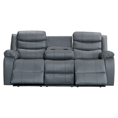 Sorrento 3 Seater Manual Reclining Sofa In Grey Leatheraire