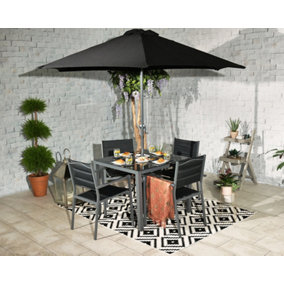 Sorrento 4 Seater Set including Parasol - Aluminium & Textylene - H70 x W90 x L90 cm - Black