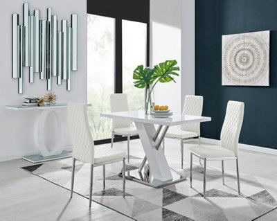 Sorrento 4 White High Gloss And Chrome Dining Table And 4 White Milan ...