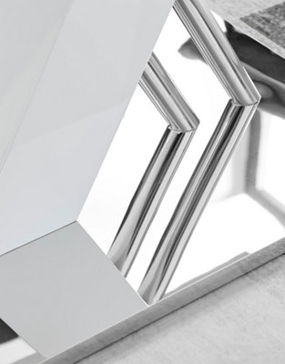Sorrento 6 Seater White High Gloss and Silver Chrome Metal Dining Table with Striking X Shaped Legs