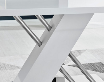 Sorrento 6 Seater White High Gloss and Silver Chrome Metal Dining Table with Striking X Shaped Legs