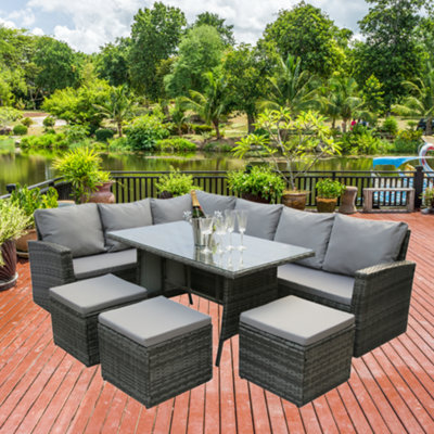 Rattan garden corner dining set top