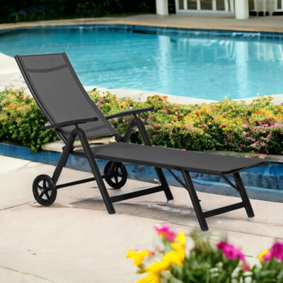 Sorrento Black Textylene Sunlounger with wheels