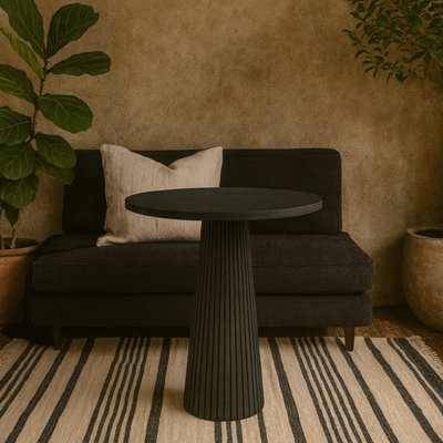 Sorrento Black Wood Ribbed Round Accent Table