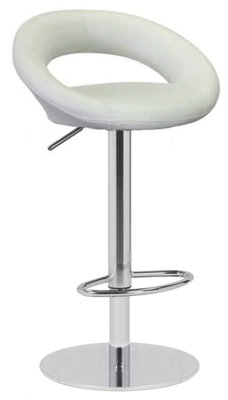 Sorrento Deluxe Real Leather Breakfast Bar Stool, Chrome Stem, Height Adjustable Swivel Gas Lift, Home & Kitchen Barstool, White