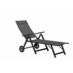 Sorrento Folding Recliner Chair - Aluminium & Textylene - H103.5 x W72 x L133 cm - Black