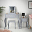 Sorrento - Grey Dressing Table and Side Table With Drawer Rose Gold Handles Stool Mirror with LED Lights - Four Piece Set Bedroom