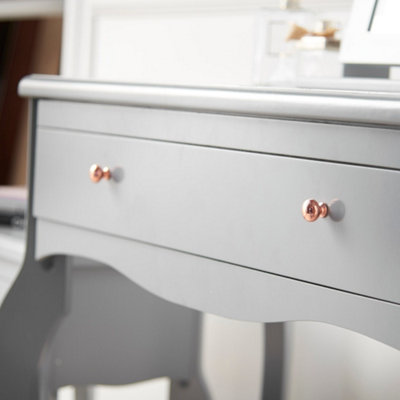 Sorrento - Grey Dressing Table and Side Table With Drawer Rose Gold Handles  Stool Mirror with LED