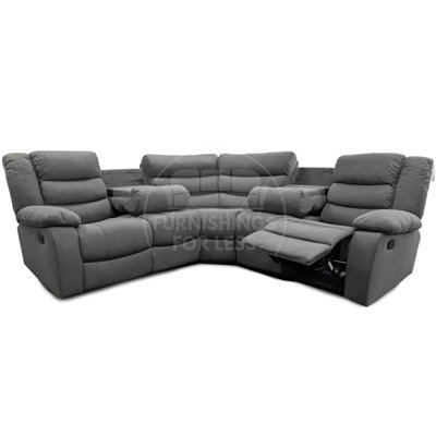 Sorrento Grey Fabric Reclining Corner Sofa 5 Seater With Drinks Tray