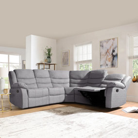 Sorrento Grey Fabric Reclining Corner Sofa 5 Seater  With Drinks Tray Manual Recliner Comfortable Padded Arms