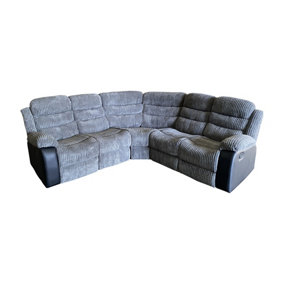 Sorrento Grey Jumbocord Fabric  5 Seater Recliner Corner Sofa Set
