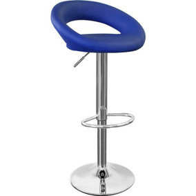 Sorrento Kitchen Bar Stool, Chrome Footrest, Height Adjustable Swivel Gas Lift, Home Bar & Breakfast Faux-Leather Barstool, Blue