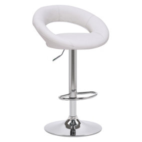 Sorrento Real Leather Breakfast Bar Stool, Chrome Footrest, Height Adjustable Swivel Gas Lift, Home & Kitchen Barstool, White
