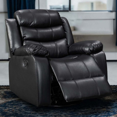 Sorrento Swivel Rocking Recliner Chair in Black Leather Aire