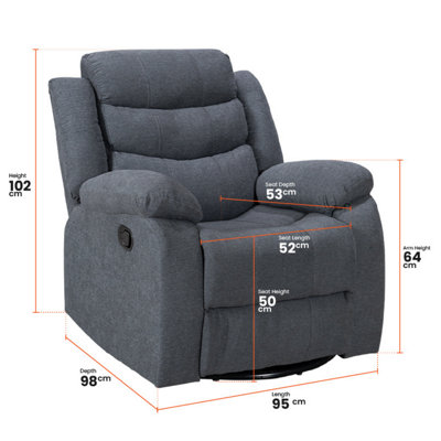 Sorrento Swivel & Rocking Recliner Chair in Dark Grey Fabric