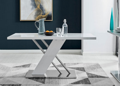 Sorrento White High Gloss And Chrome Dining Table And 6 Cappuccino Grey Lorenzo Dining Chairs