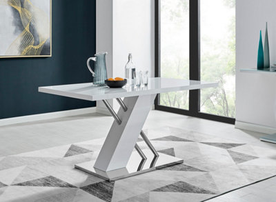 Sorrento White High Gloss And Chrome Dining Table And 6 Cappuccino Grey Lorenzo Dining Chairs