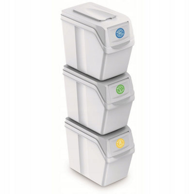 Sorting Waste Bin Recycling Segregation Stackable Lidded Handle Flap Lid 25L Grey (3, Anthracite