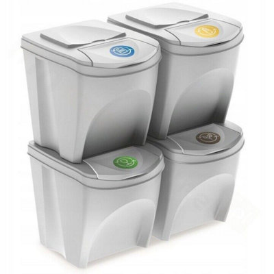 Sorting Waste Bin Recycling Segregation Stackable Lidded Ashen 4x25L