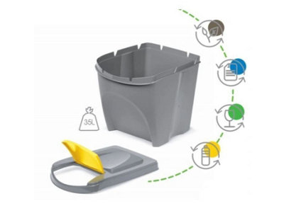 Sorting Waste Bin Recycling Segregation Stackable Lidded Black 3x25L - 3