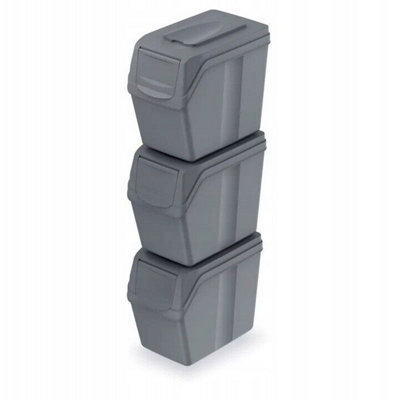 Sorting Waste Bin Recycling Segregation Stackable Lidded Grey 1x25L - 3