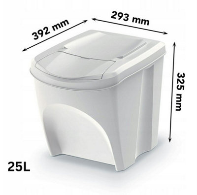 Sorting Waste Bins Recycling Set Segregation Stackable 1 x 25L White