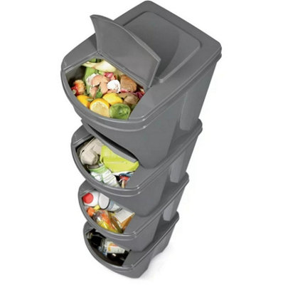 Sorting Waste Bins Recycling Set Segregation Stackable 4 x 25L set Grey