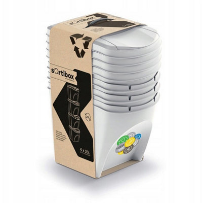 Sorting Waste Bins Recycling Set Segregation Stackable 4 x 25L set White
