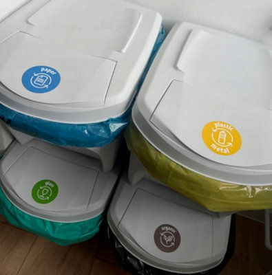 Sorting Waste Bins Recycling Set Segregation Stackable 4 x 25L set White