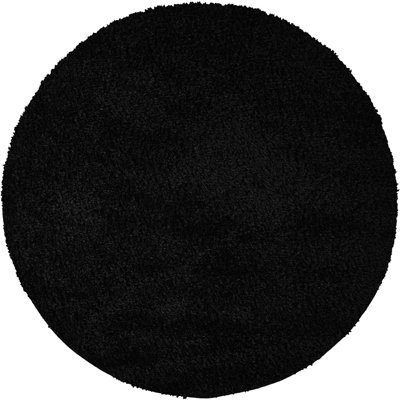 SOSO Round Shaggy Solid Color Plush Pile Black Area Rug 120 x 120 cm
