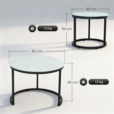 Sosuri Set of 2 Round Nesting Tables - Marble-Effect Tempered Glass ...