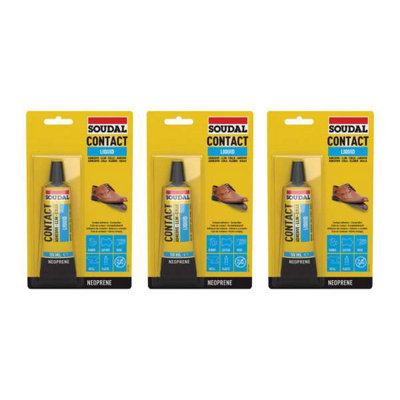 Soudal Contact Liquid Neoprene Glue 50ml - Waterproof, Clear - Pack of 3