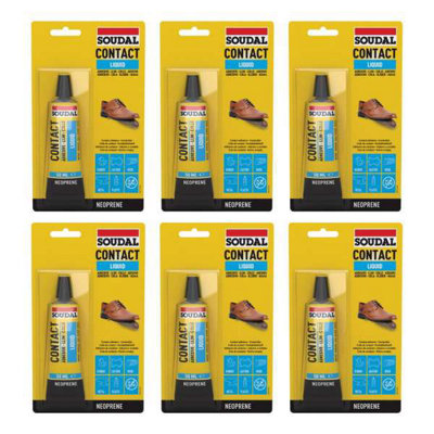 Soudal Contact Liquid Neoprene Glue 50ml - Waterproof, Clear - Pack of 6