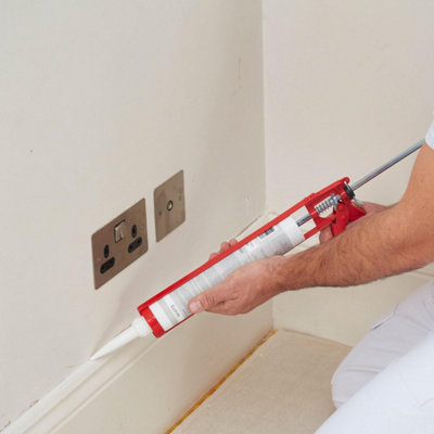 Decorators Caulk White Set – Bundle With 2x Soudal White Caulk Gap And Crack Cartridge, Silicone Gun And 5 Spare Silicone Nozzles – Fast Drying Caulk That Fills Cracks And Gaps