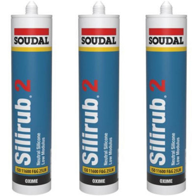 Soudal SILIRUB 2 Silicone Sealant 300ml - Brilliant White (Pack of 3)