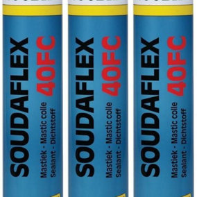 Soudal Soudaflex 40 FC Polyurethane Sealant / Adhesive, Black, 310 ml (Pack of 3)