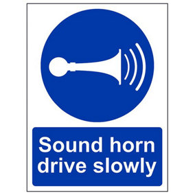 Sound Horn Drive Slowly Mandatory Sign - Adhesive Vinyl 150x200mm (x3)