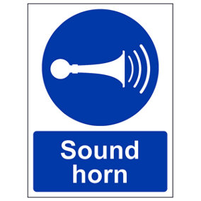 Sound Horn Warning Mandatory Sign - Adhesive Vinyl - 200x300mm (x3)
