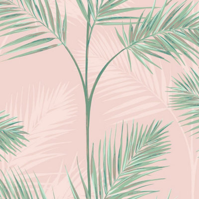 South Beach Palm Leaf Wallpaper Blush Pink Fine Decor FD42680